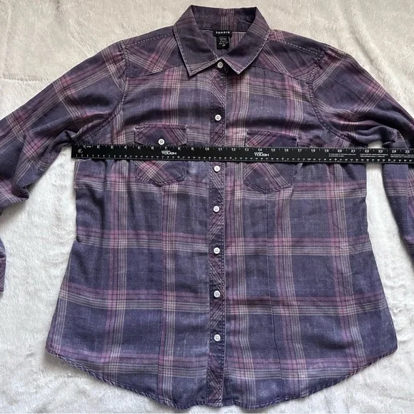 TORRID PURPLE PINK PLAID BUTTON DOWN SHIRT SIZE 00 NEW WITHOUT TAGS. - Picture 6 of 10